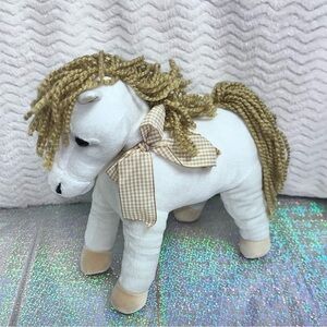 HUGFUN INT'L INC. White Horse Tan Yarn Mane Tail 12" Plush Bow Animal Plush